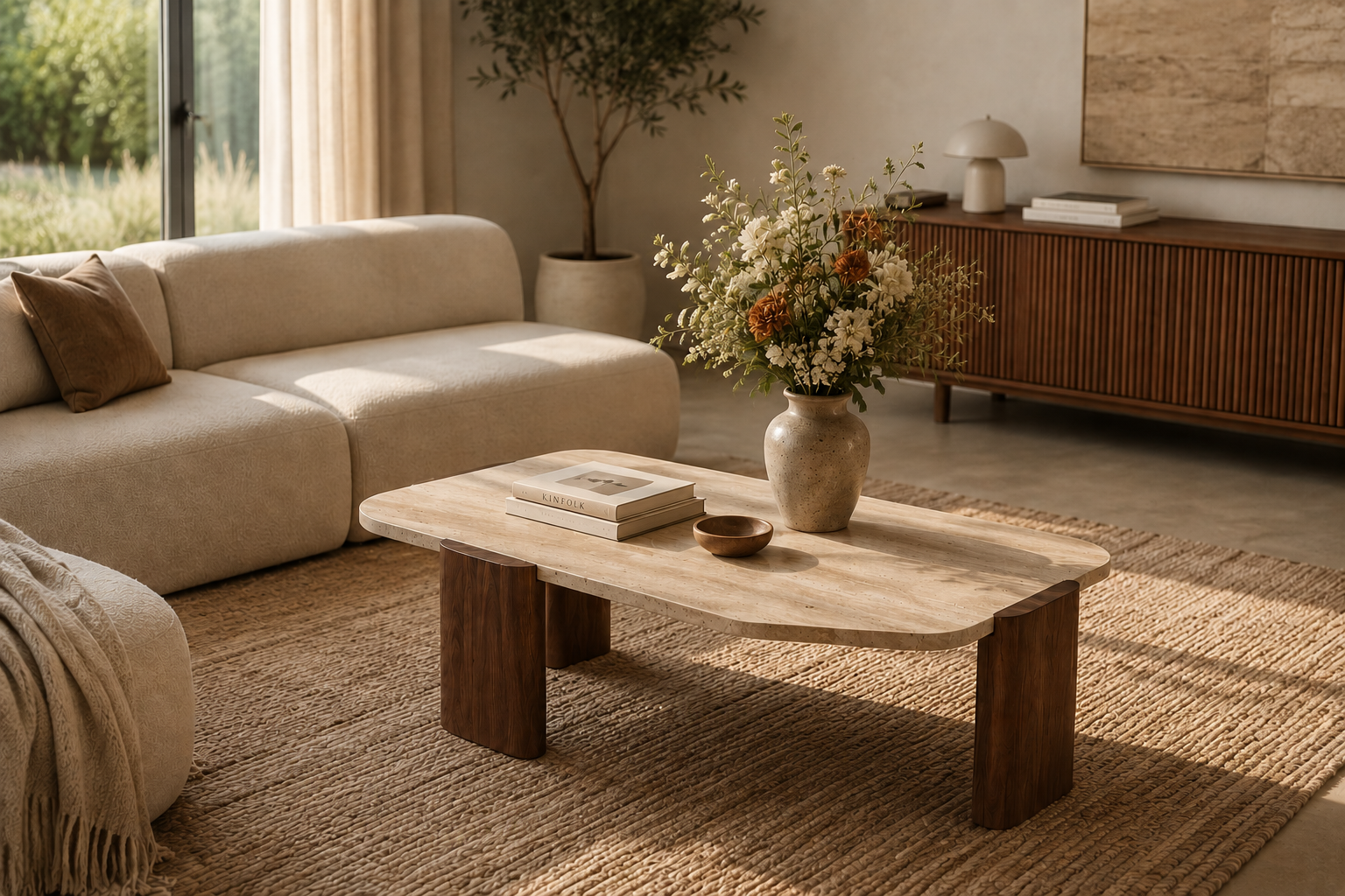 Table basse Argilla — Travertin