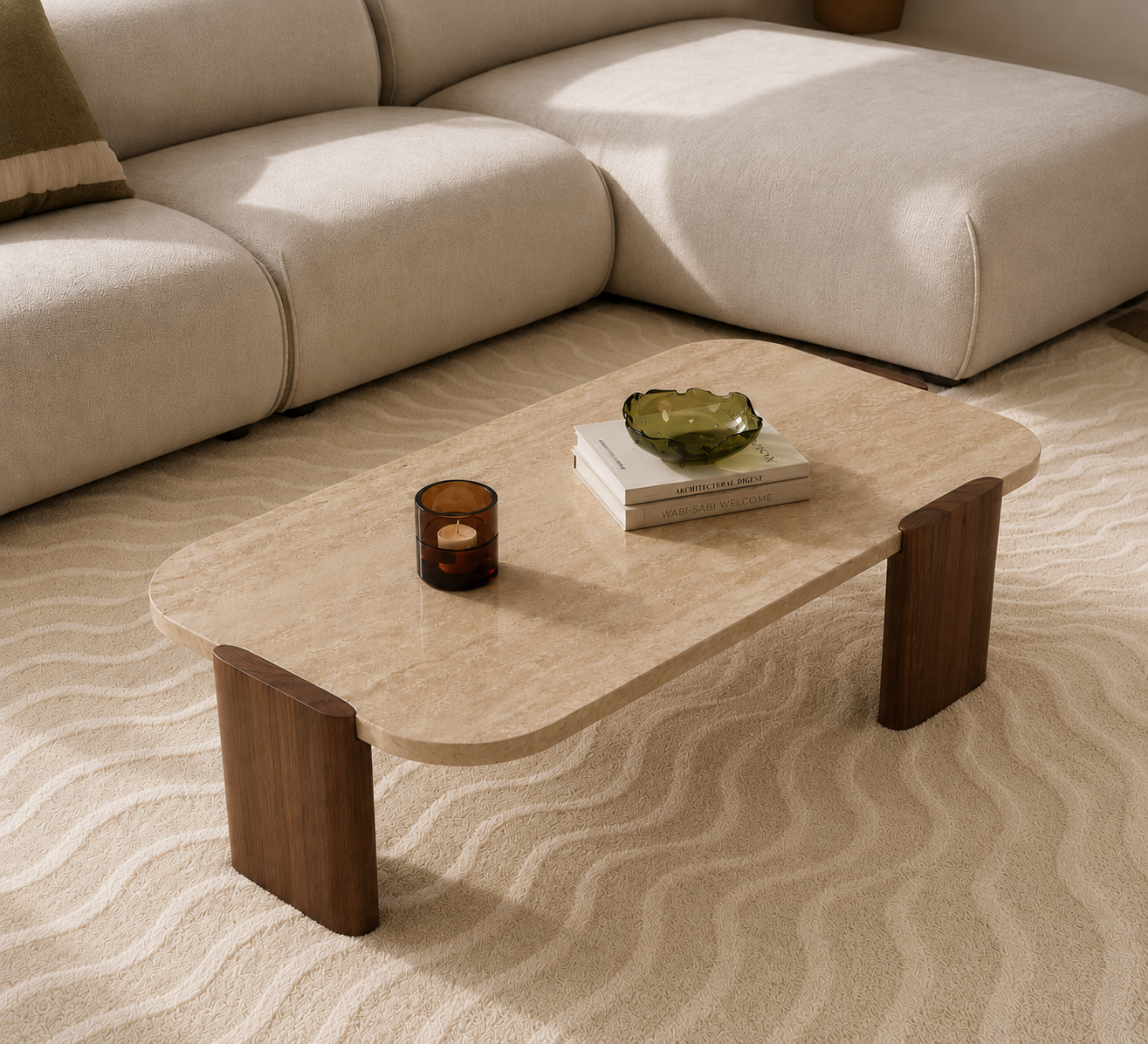 Table basse Argilla — Travertin