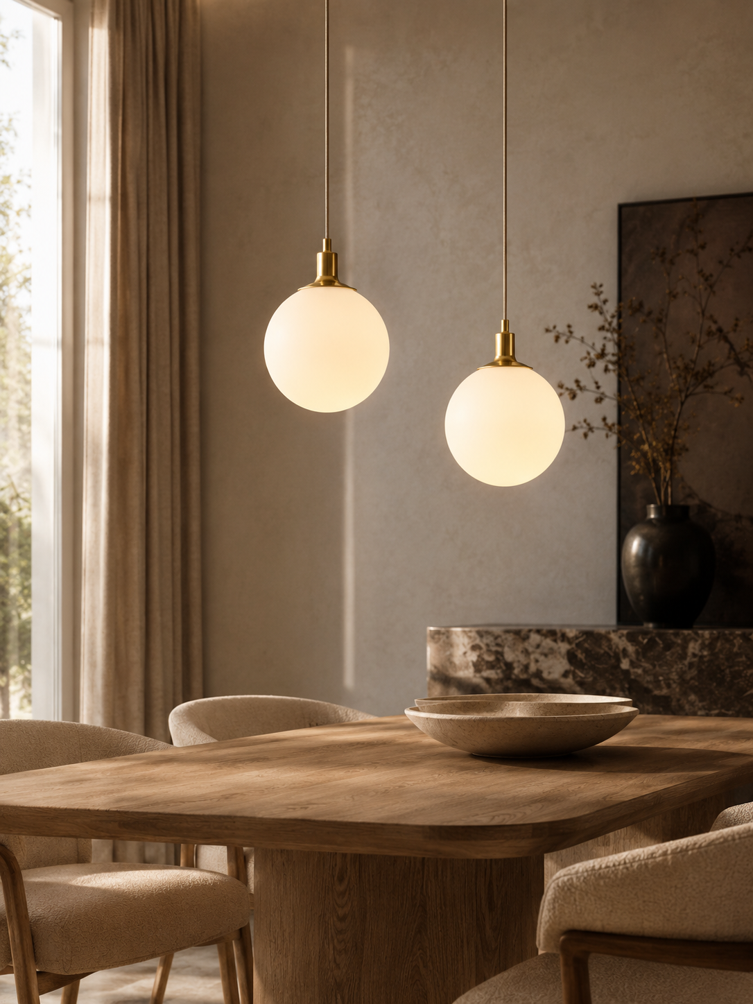 Suspension Lune — Laiton & verre laiteux