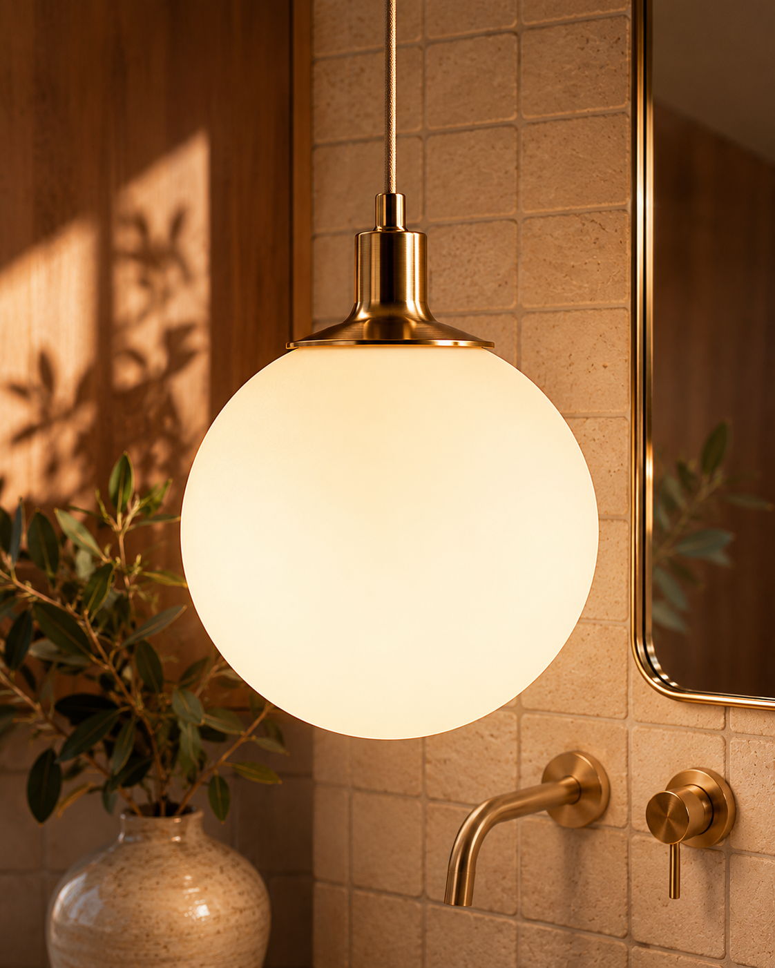 Suspension Lune — Laiton & verre laiteux