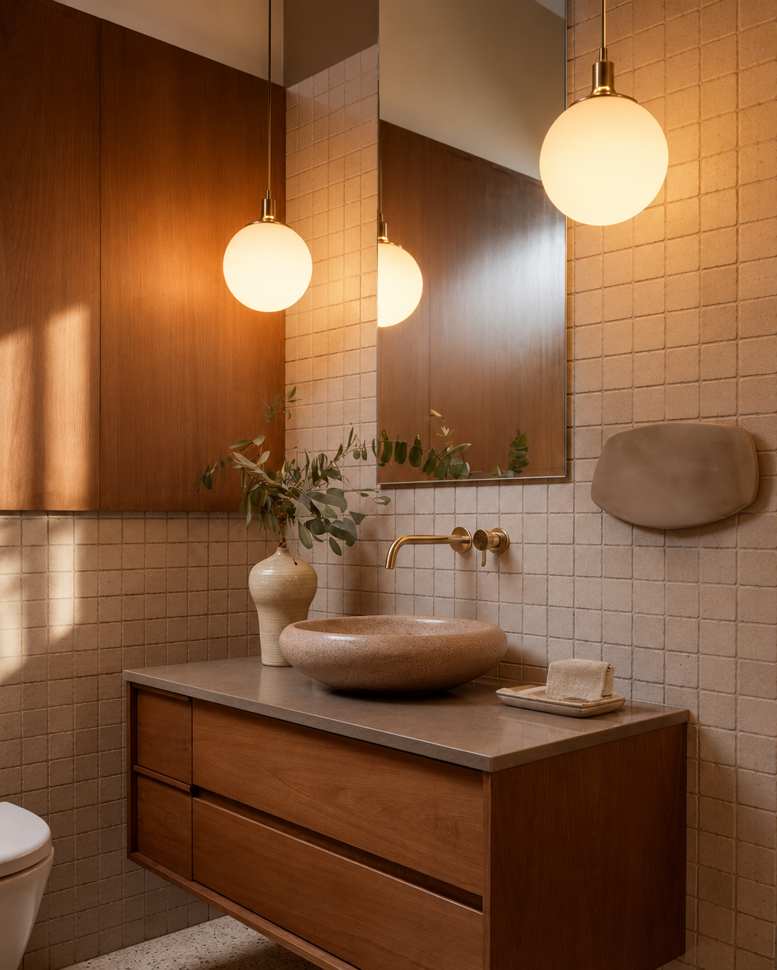 Suspension Lune — Laiton & verre laiteux