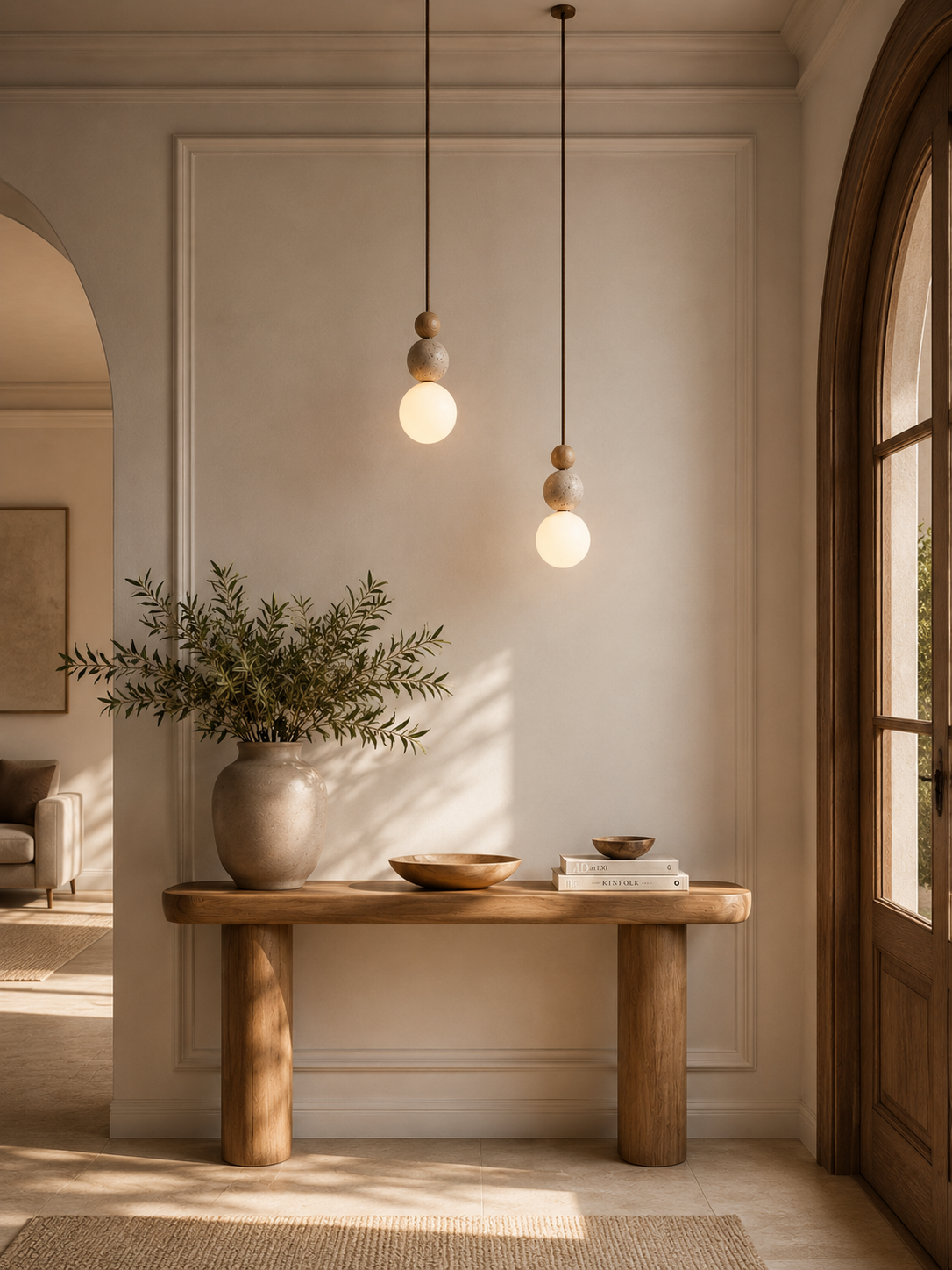 Suspension Otto — Travertin & bois
