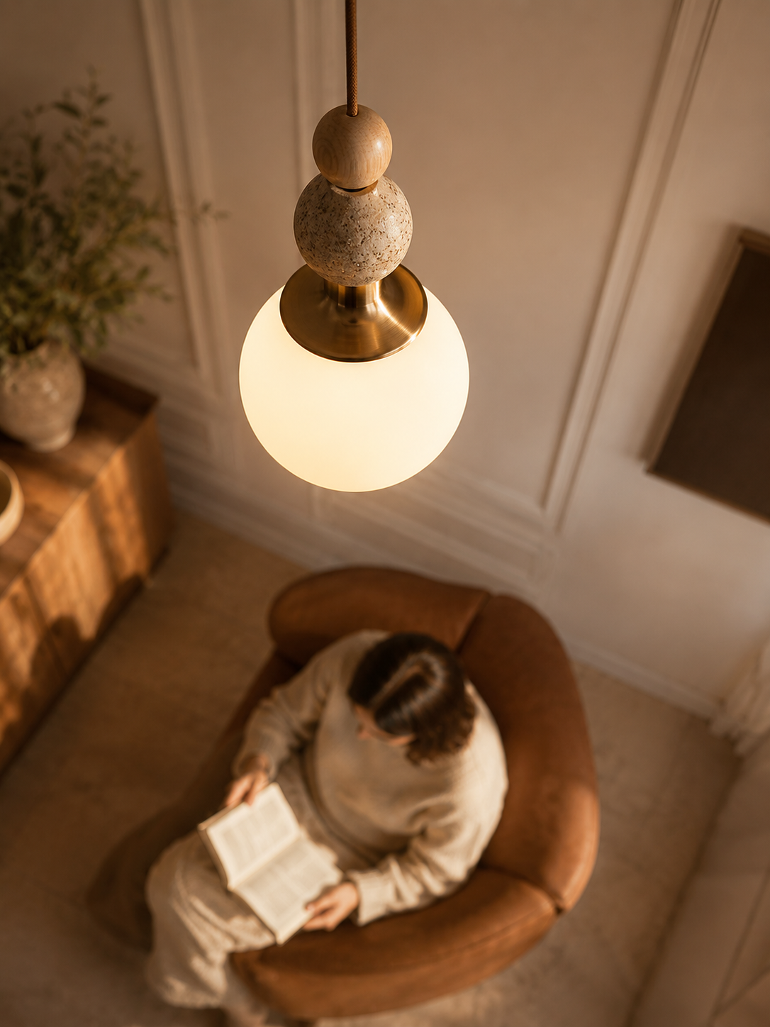 Suspension Otto — Travertin & bois